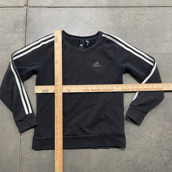 Adidas Sweatshirt Youth Small 8-10 Black 3-Stripes Crewneck Raglan Pullover - Picture 2 of 6